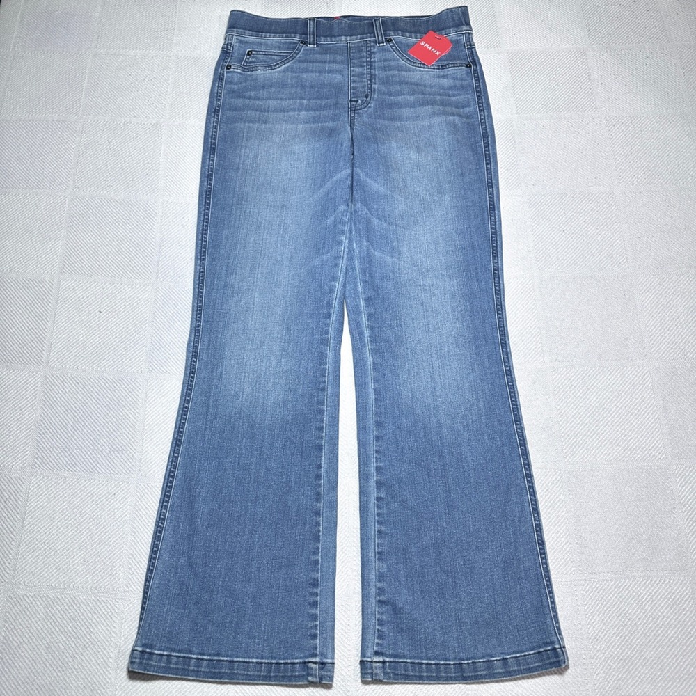 NEW Spanx Denim Cropped Kick Flare Pants Women Medium High Rise Vintage Indigo